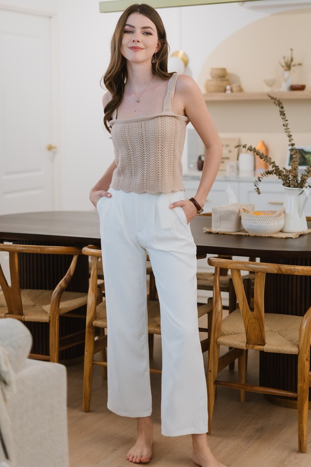 ACW Scallop Trimming Knit Top in Taupe