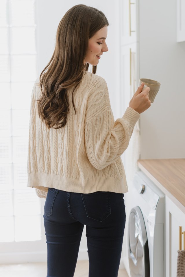 ACW Cozy Slouchy Button Knit Cardigan in Ivory