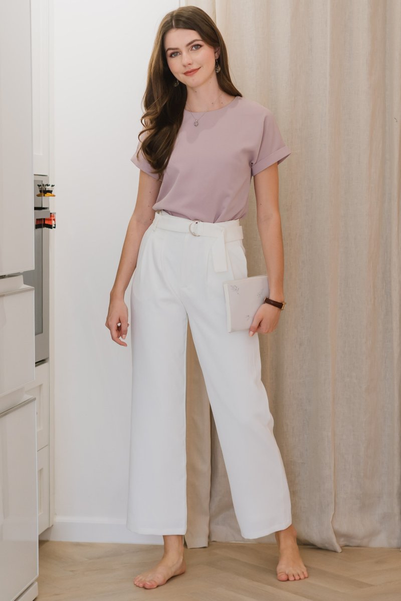 ACW Belted Pocket Tapered Trousers in White | Anticlockwise