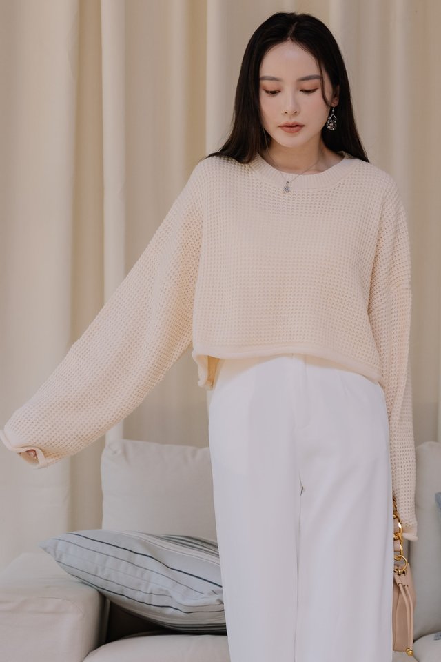 ACW Cropped Oversized Knit Sweater in Ivory