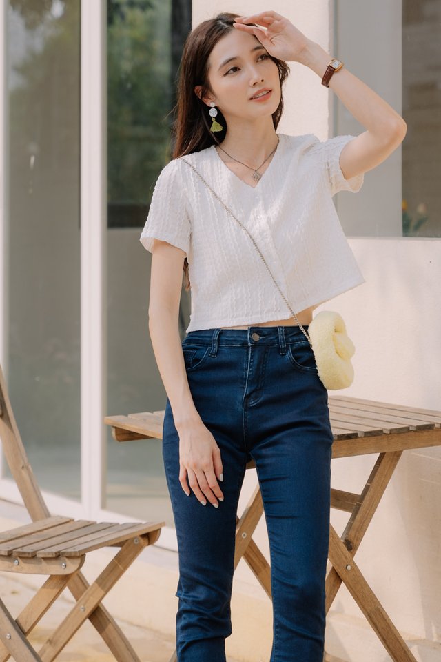 ACW Wave Textured Button Down Top in White