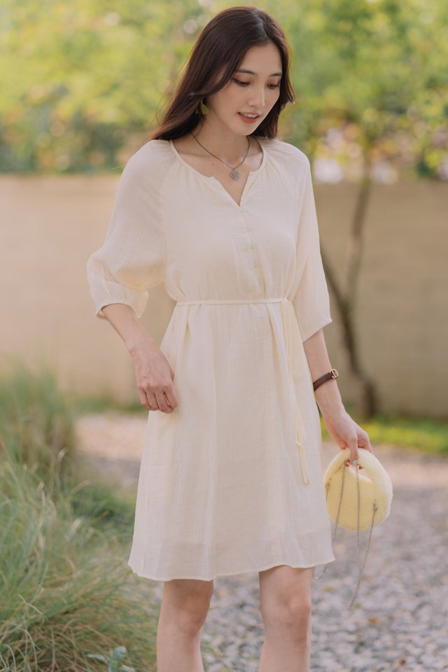 ACW Crepe Textured Button Down Dress in Ivory