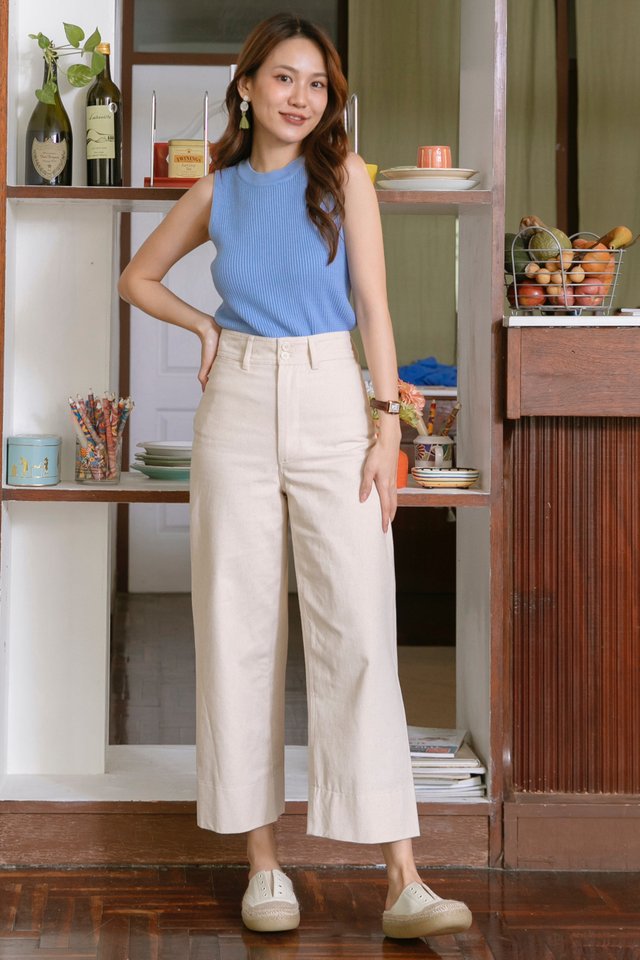 ACW Double Button Straight Cut Linen Trousers in Ivory