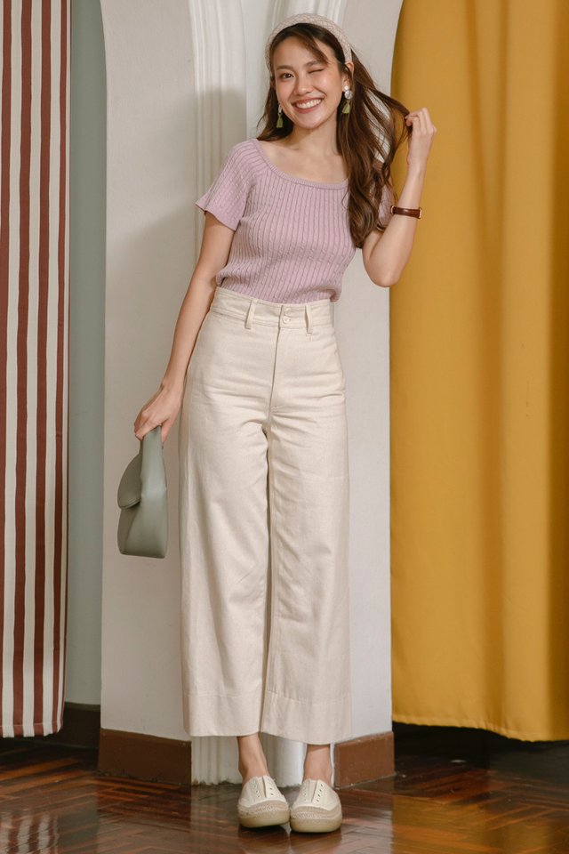 ACW Double Button Straight Cut Linen Trousers in Ivory