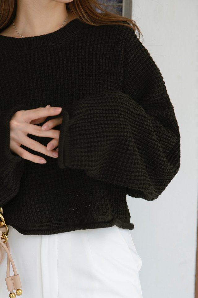 ACW Cropped Oversized Knit Sweater in Black
