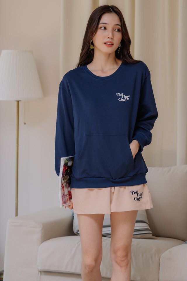 ACW Tea Time Club Oversized Pocket Sweater in Navy