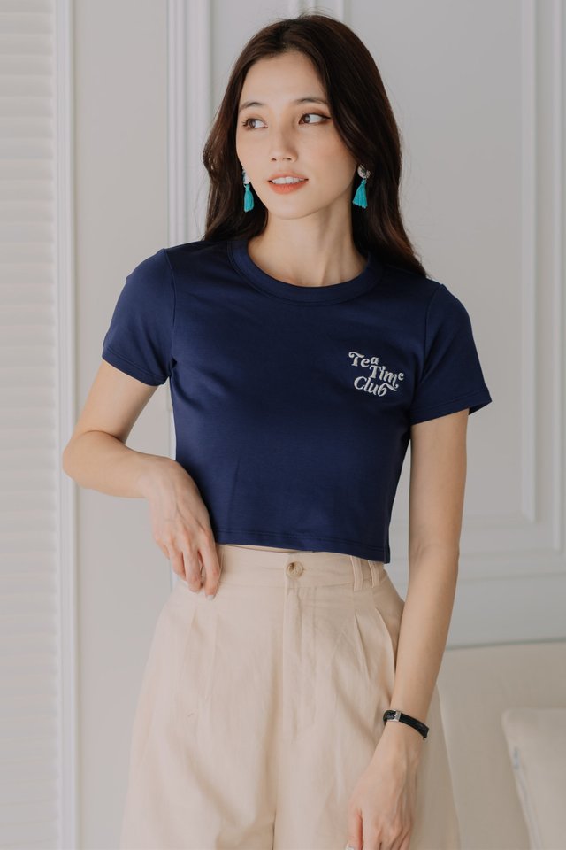 ACW Tea Time Club Cropped Mod Top in Navy