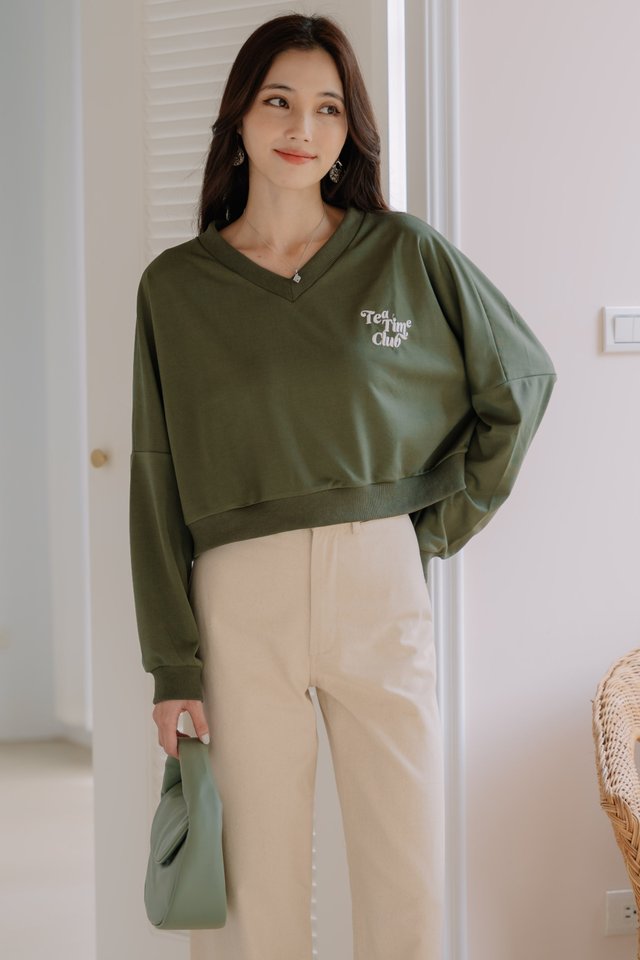 ACW Tea Time Club Cropped Sweater in Olive