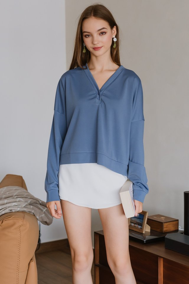 ACW Basic Knit Button Oversized Sweater in Stone Blue