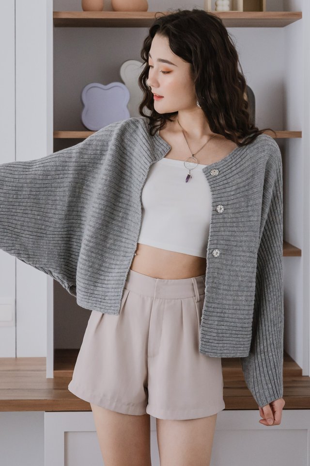 ACW Cable Knit Slouchy Cardigan in Light Grey