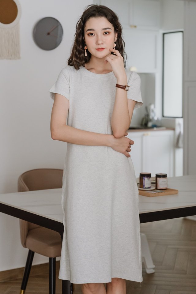 ACW Sleeved Knitted Midi Dress in Light Grey