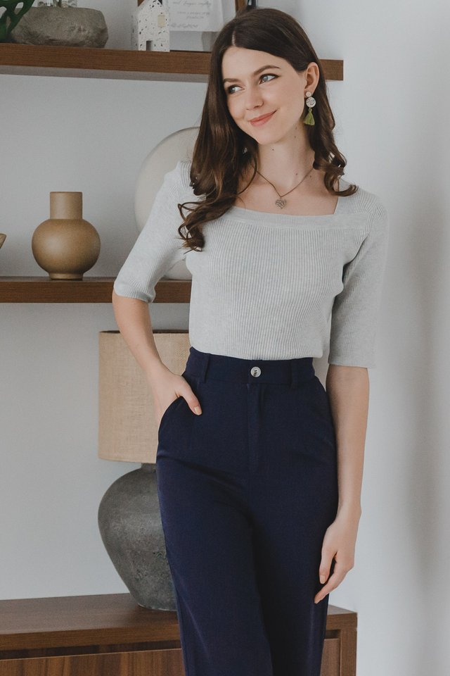 ACW Basic Knit Mid Sleeve Square Neck Top in Grey
