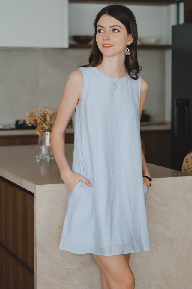 ACW Textured Basic Trapeze Dress in Sky Blue