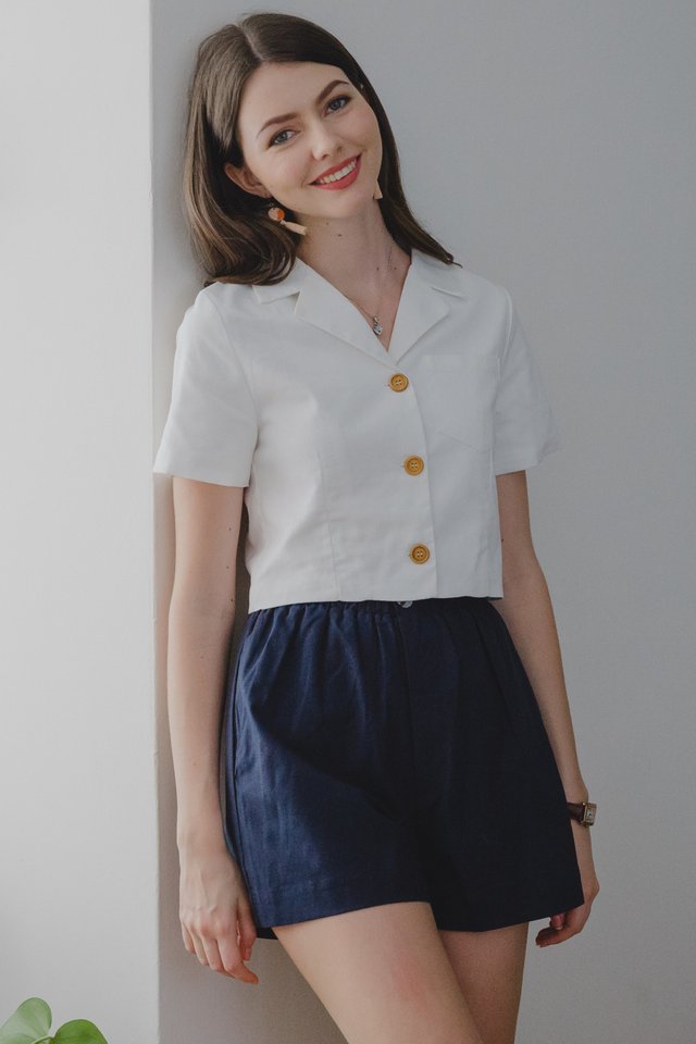 ACW Elastic Linen Pocket Structured Shorts in Navy
