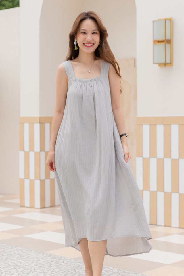 ACW Asymmetrical Sash Textured Maxi Dress in Grey