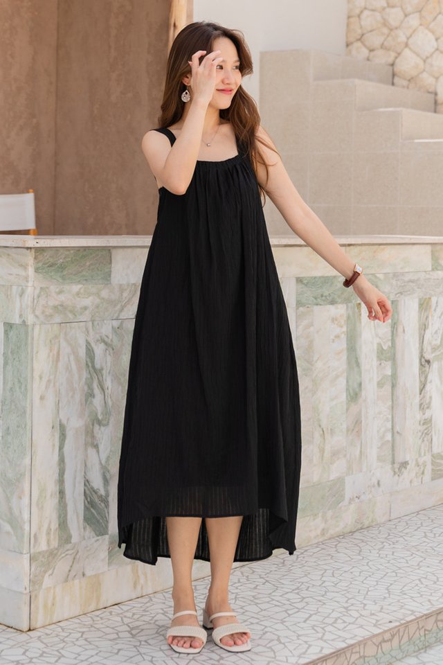 ACW Asymmetrical Sash Textured Maxi Dress in Black 
