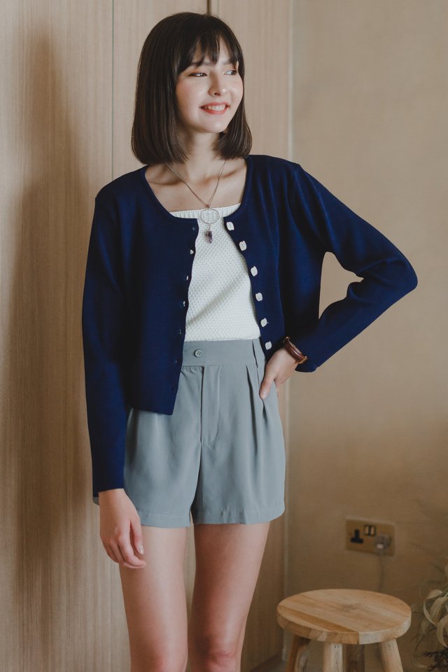 ACW Marble Button Down Cardigan Knit Top in Navy