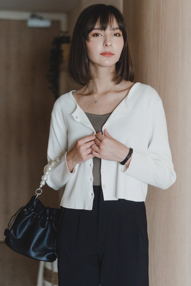 ACW Marble Button Down Cardigan Knit Top in White