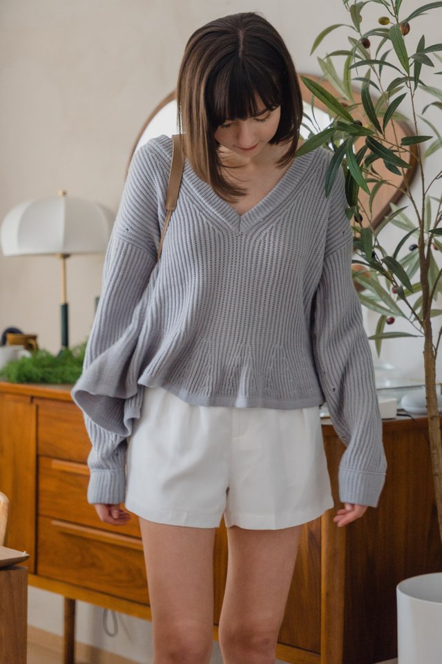 ACW V Neck Flounce Sweater in Grey