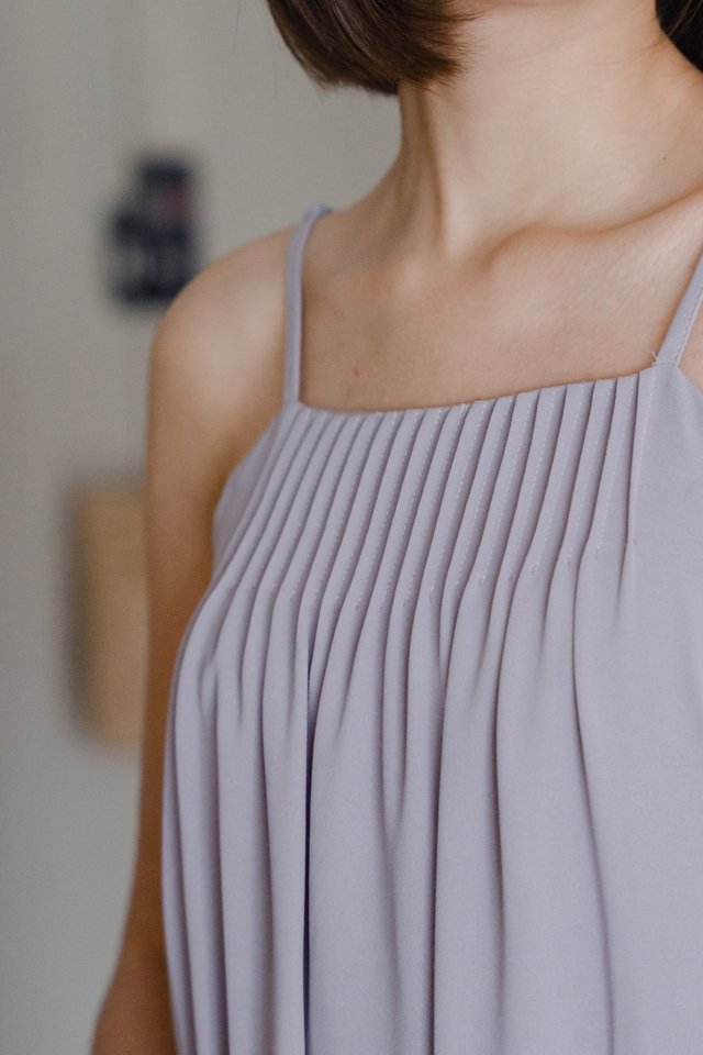 ACW Front Pleat Gathered Cami Midi Dress in Dove Grey