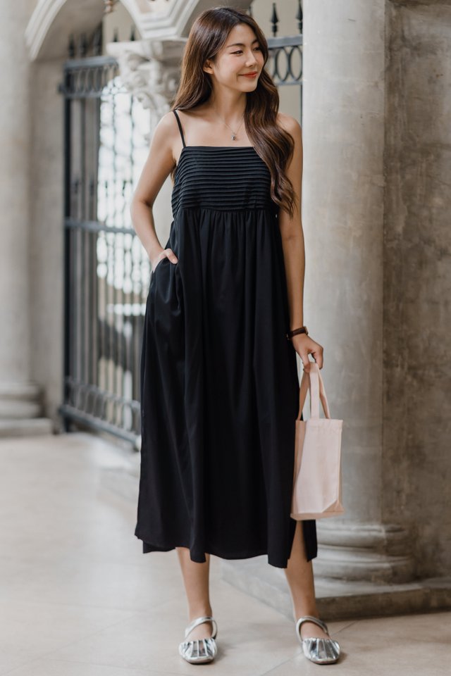 ACW Front Tier Panel Cami Maxi Dress in Black 