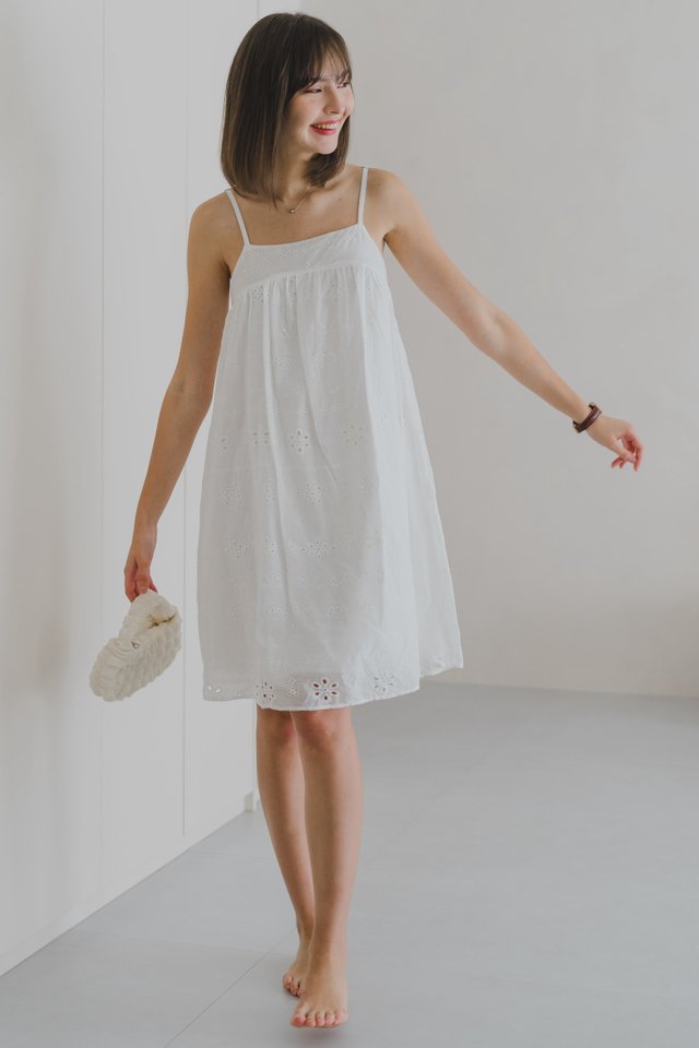 ACW Eyelet Cami Panel Babydoll Mini Dress in White