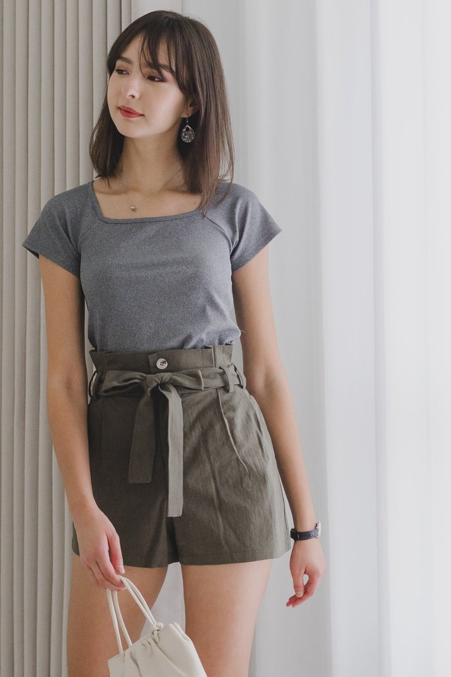 *Preorder* ACW Double Button Paperbag Linen Shorts in Olive 