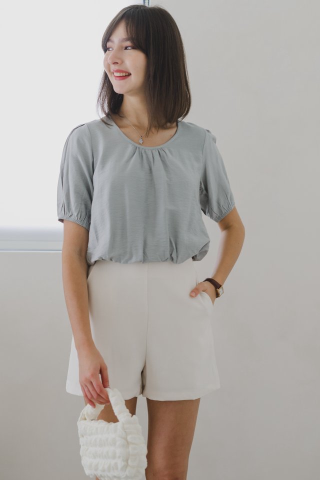 *Preorder* ACW Puffy Hem Balloon Sleeve Blouse in Pale Blue