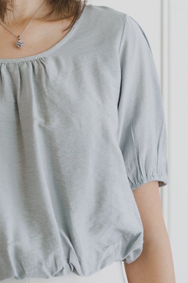 *Preorder* ACW Puffy Hem Balloon Sleeve Blouse in Pale Blue