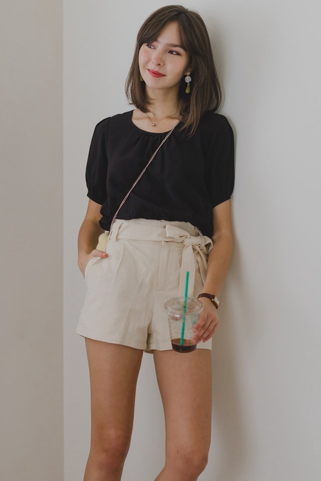 *Preorder* ACW Double Button Paperbag Linen Shorts in Ivory