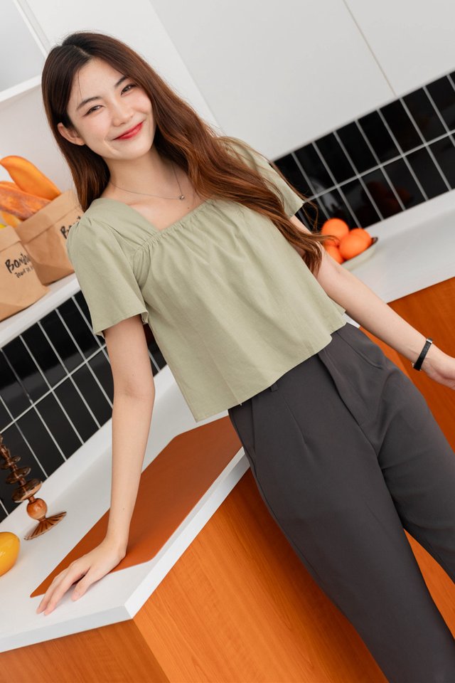 ACW Thick Curve Strap Sleeve Crop Top in Sage 