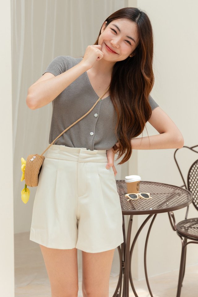 ACW Buckle Structured High Waisted Shorts in Ivory