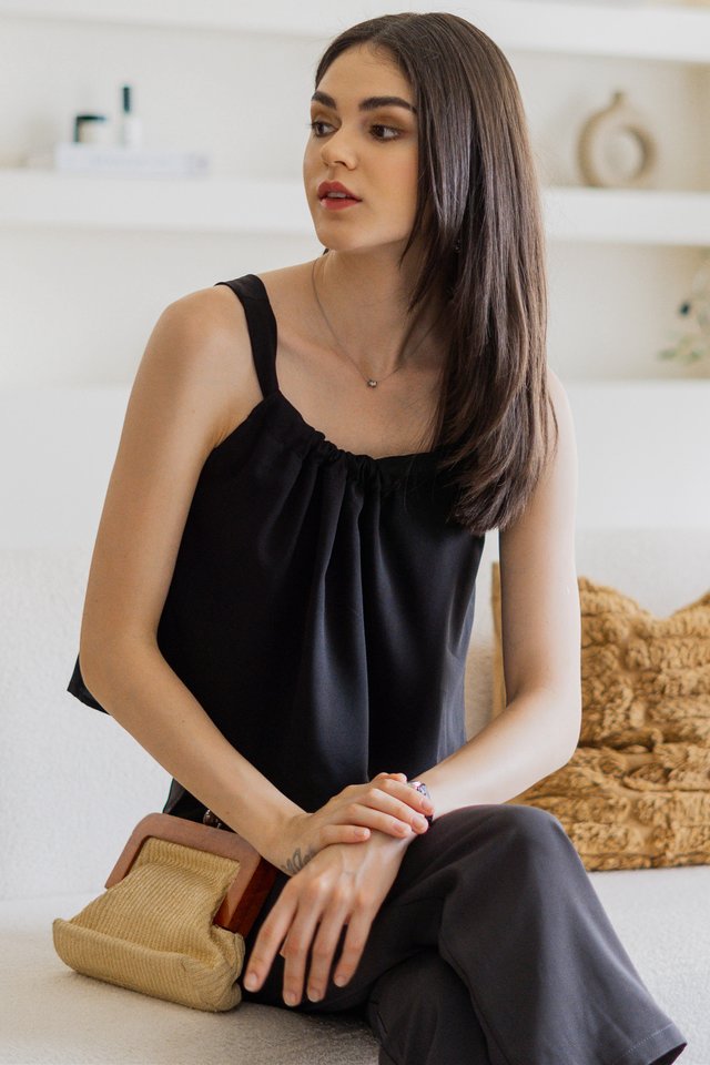 ACW Curve Ruch Neckline Swing Top in Black