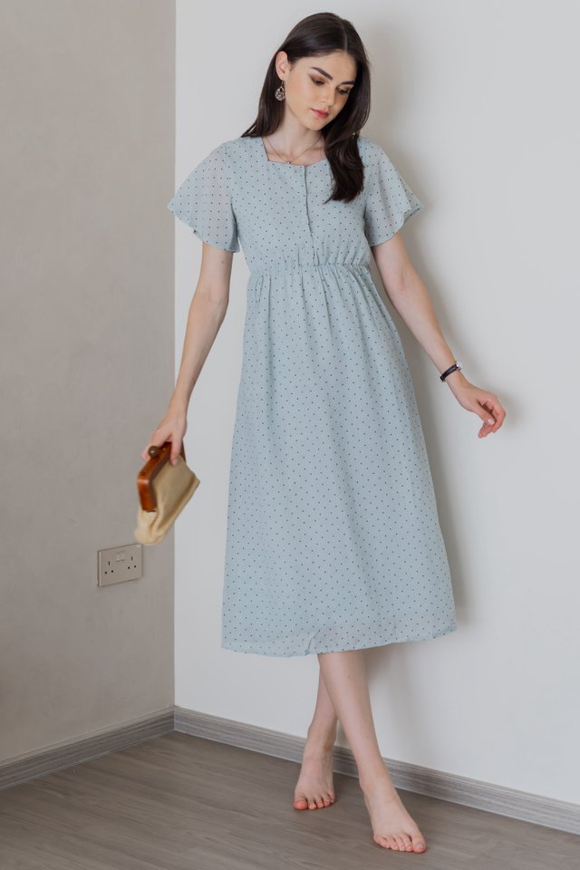 ACW Polka Dot Button Panel Midi Swing Dress in Sage