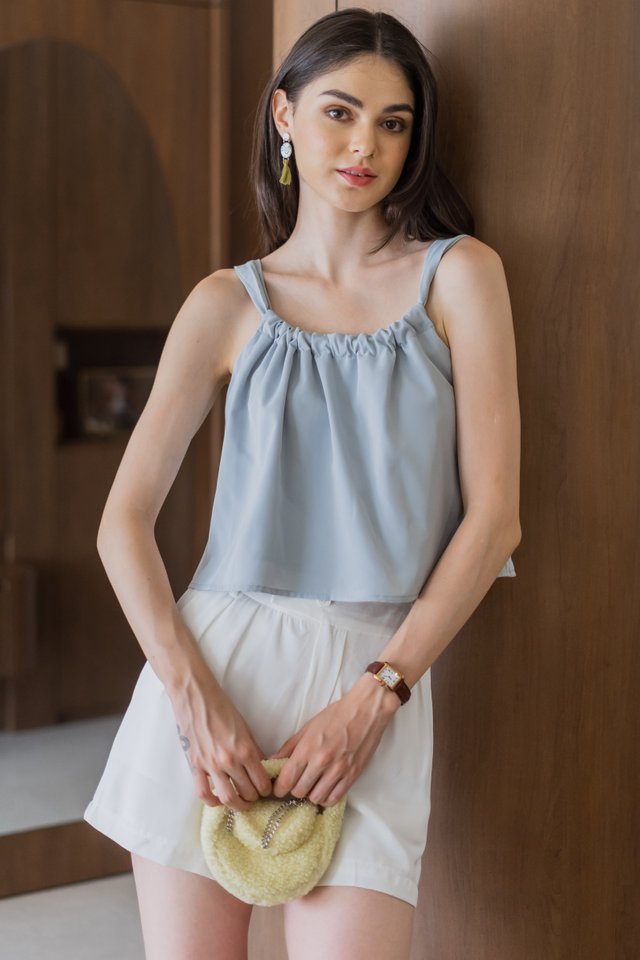 ACW Curve Ruch Neckline Swing Top in Powder Blue
