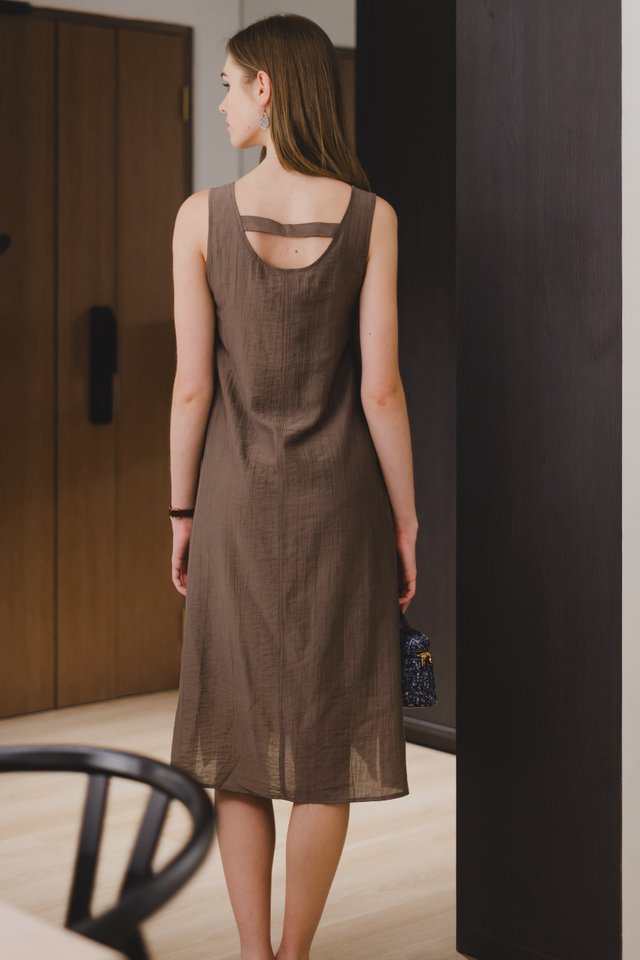 ACW Tab Back Detail Midi Dress in Cocoa Brown