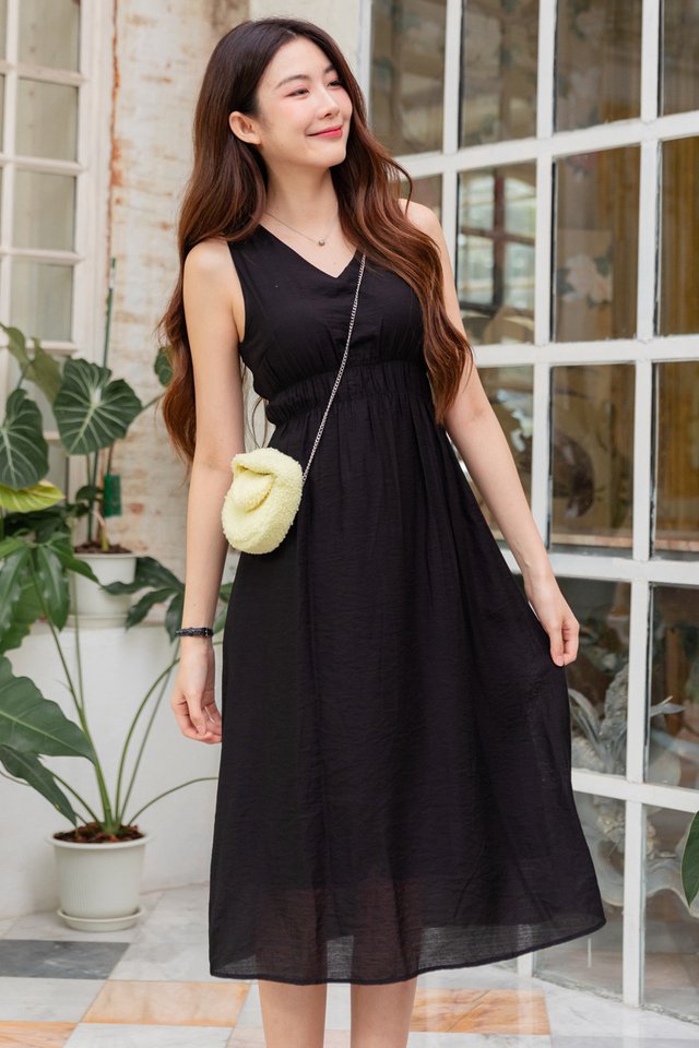 ACW Duo Elastic Band Midi Swing Dress in Black