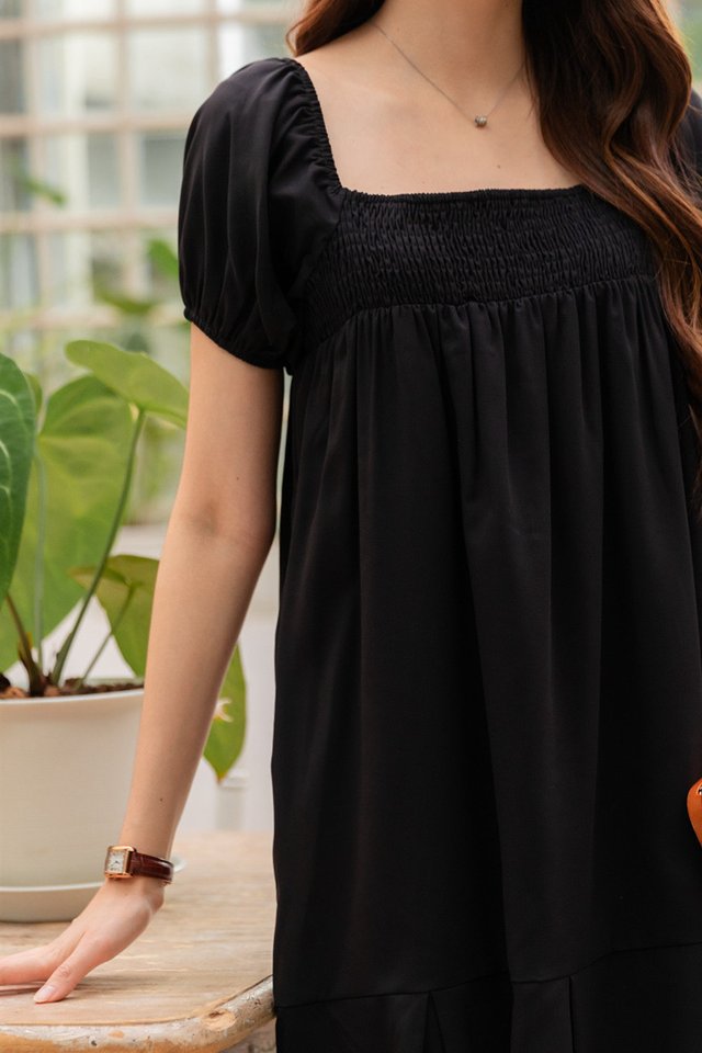 *BACK IN STOCK* ACW Puff Sleeve Smock Babydoll Dress in Black
