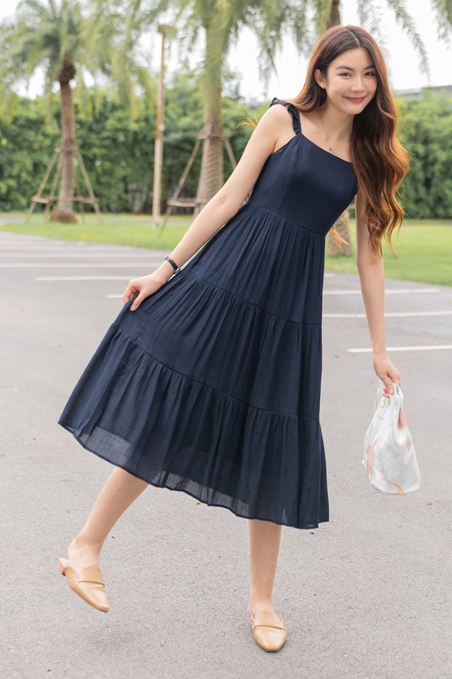 ACW Flutter Strap Tiered Maxi Dress in Navy