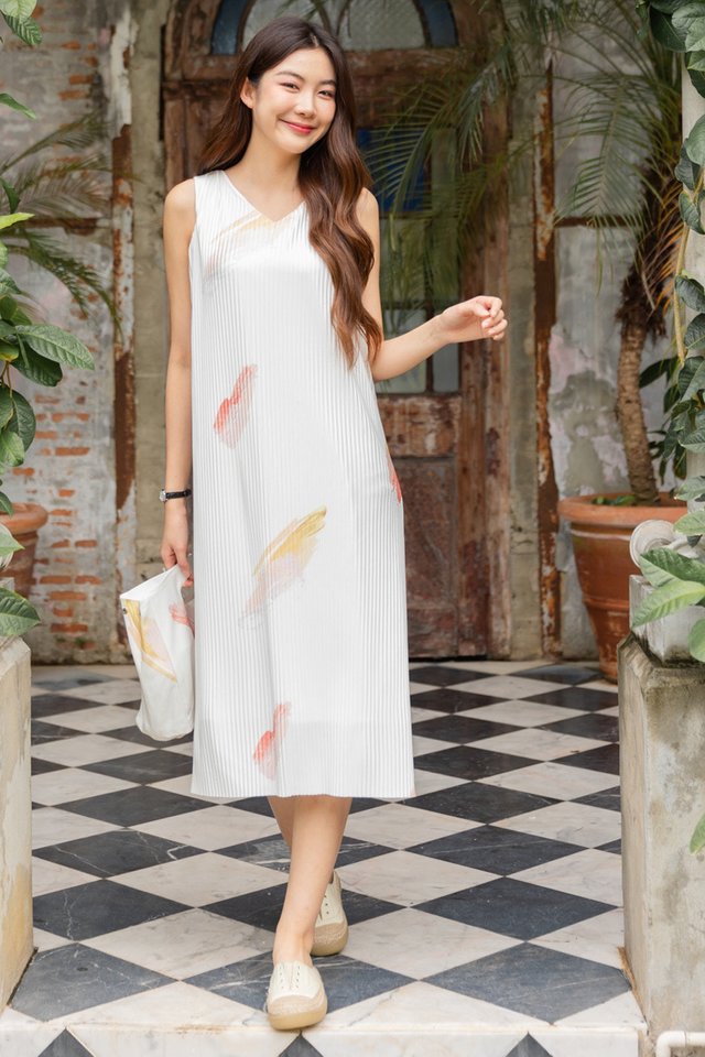 ACW Orange Bloom Fine Pleated Midi Dress