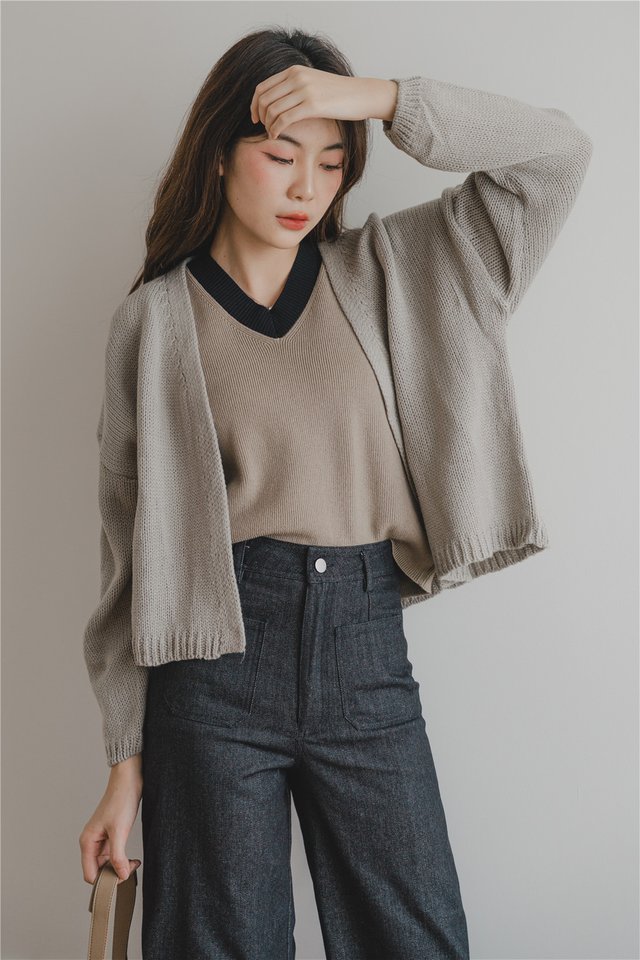 ACW Slouchy Cozy Knit Cardigan in Soft Grey