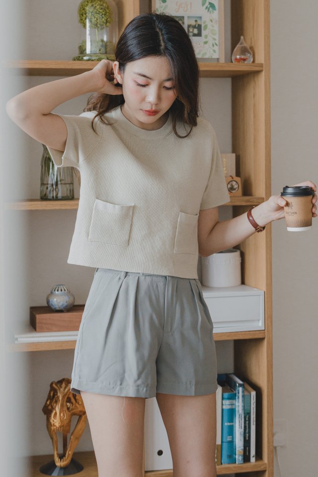 ACW Double Pocket Sleeve Knit Top in Ivory