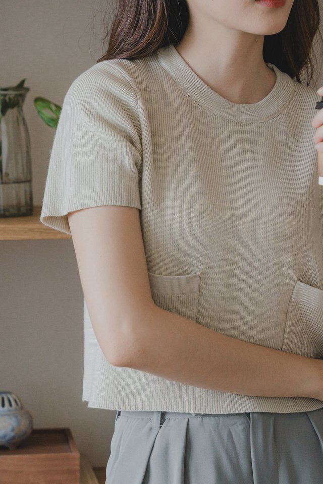 ACW Double Pocket Sleeve Knit Top in Ivory
