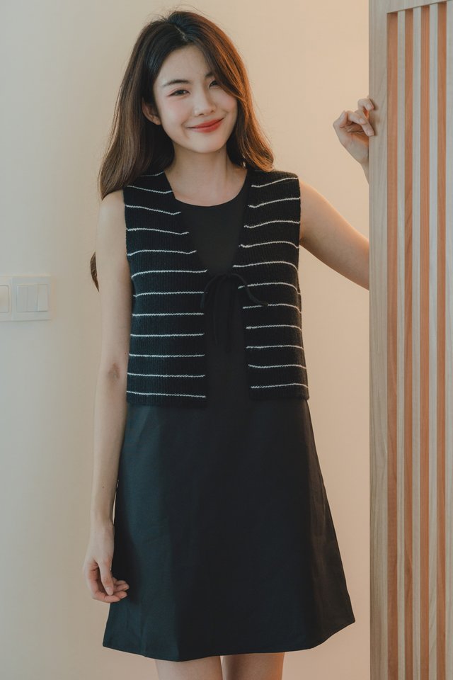 ACW Striped Tie Front Vest in Black 