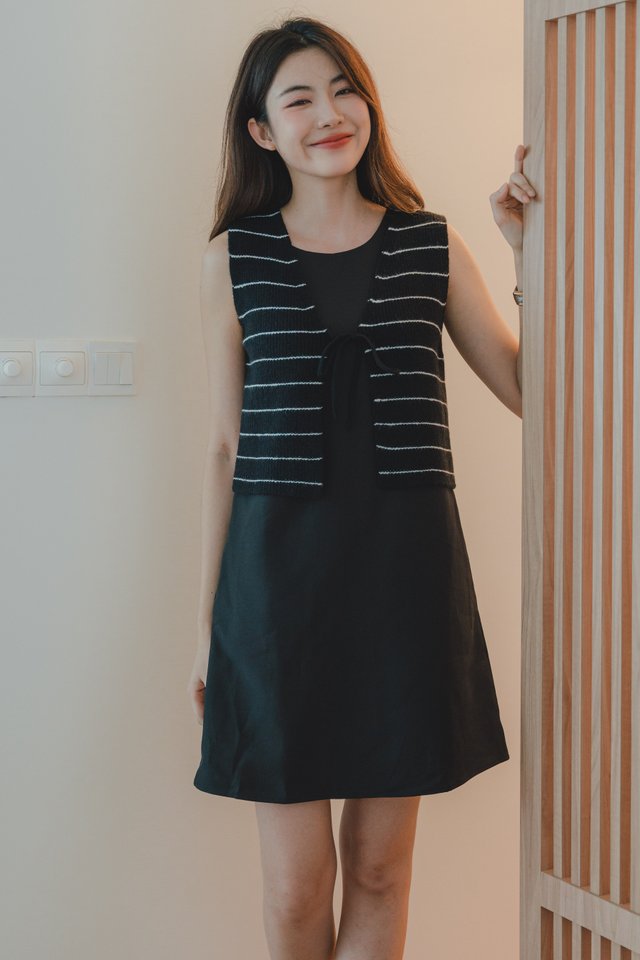 ACW Striped Tie Front Vest in Black 