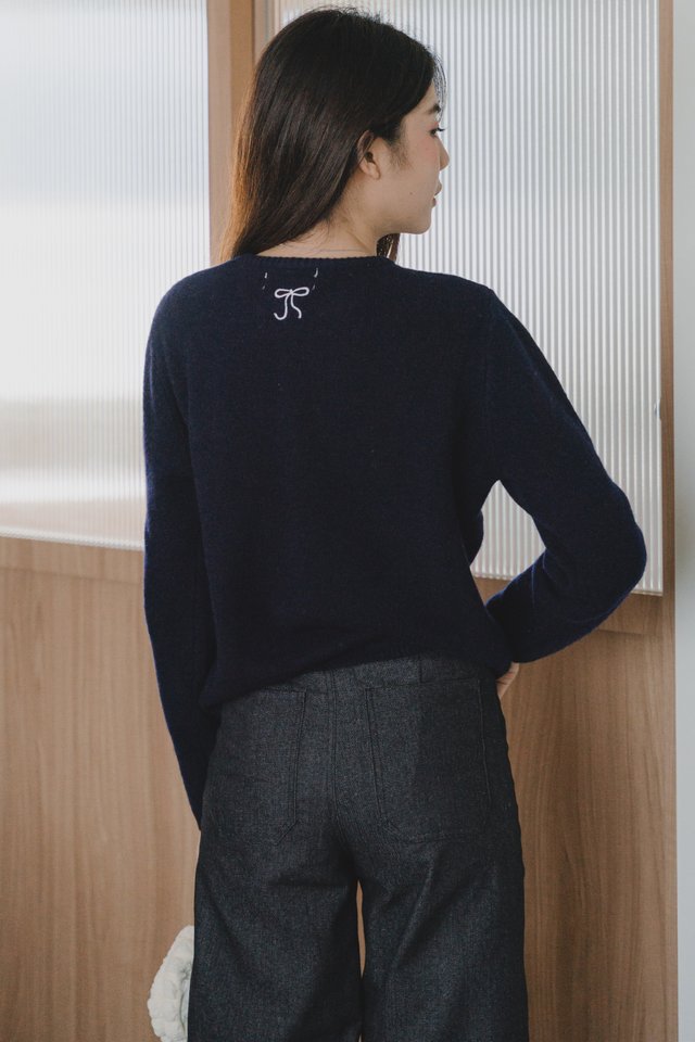 ACW Ribbon Motif Button Knit Cardigan in Navy 