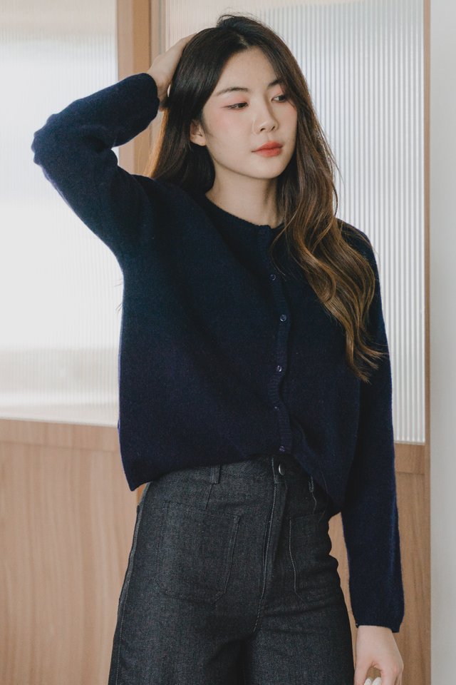 ACW Ribbon Motif Button Knit Cardigan in Navy 