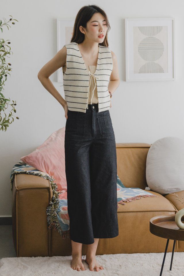 ACW Striped Tie Front Vest in White