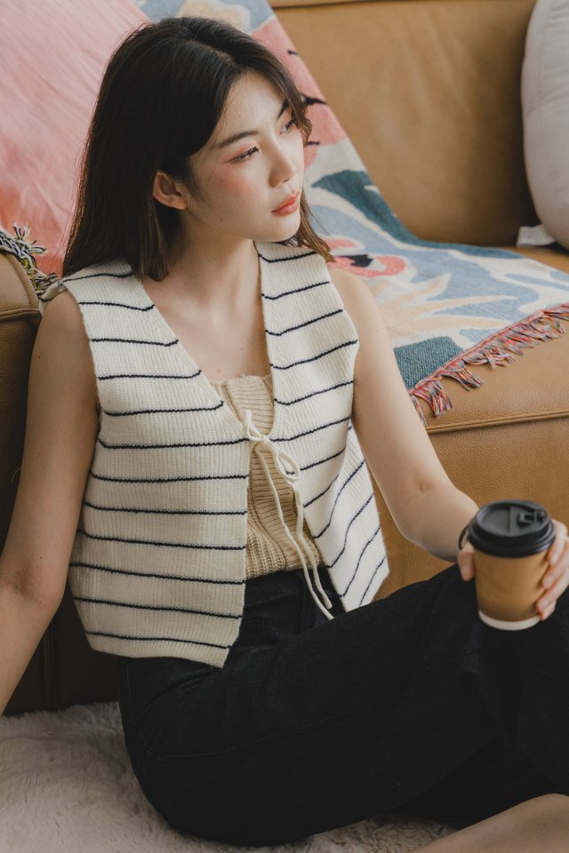 ACW Striped Tie Front Vest in White