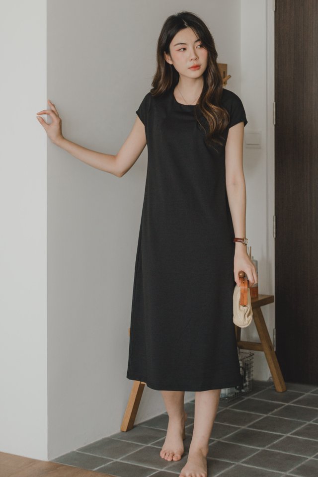 ACW Darted Panel Knitted Midi Dress in Black